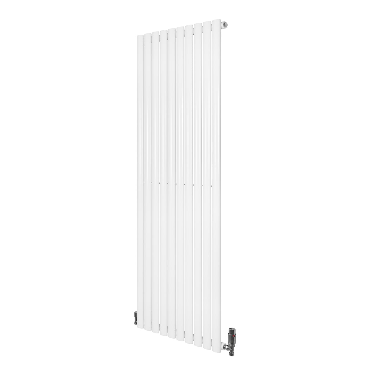 Radiador de coluna simples oval branco, com design elegante e válvulas, medindo 1600 mm x 600 mm, ideal para aquecimento eficiente