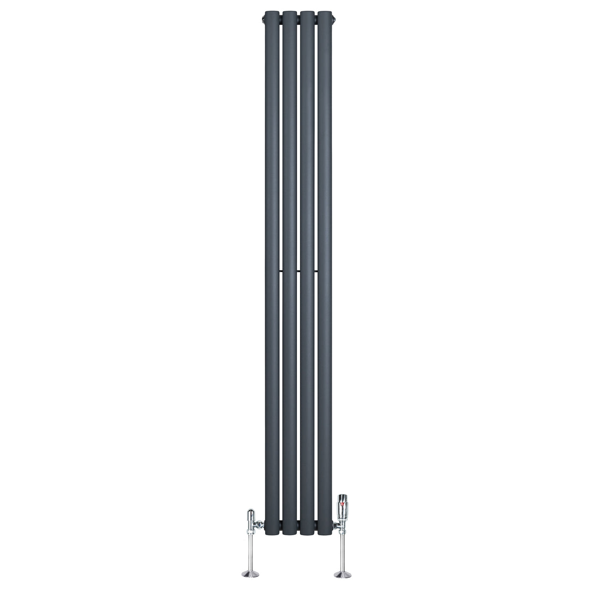 Radiador de coluna simples oval cinza antracite, com válvulas, medindo 1800 mm de altura e 240 mm de largura, design moderno e elegante
