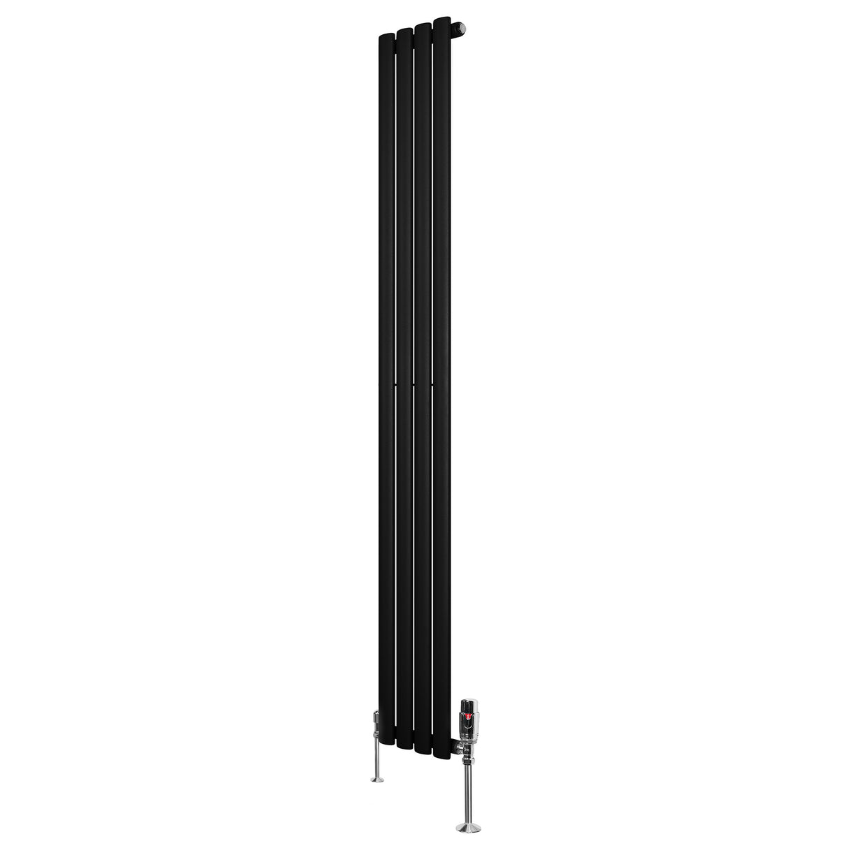 Radiador de coluna simples oval preto, 1800 mm x 240 mm, com válvulas, design elegante e moderno, ideal para aquecimento eficiente
