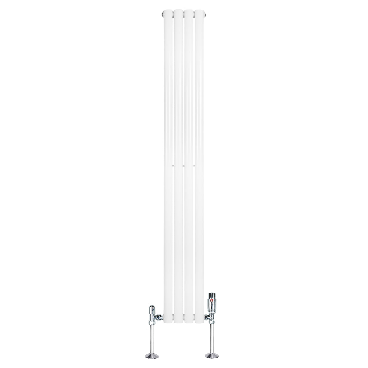 Radiador de coluna simples oval branco, com design elegante, medindo 1800 mm x 240 mm, equipado com válvulas cromadas brilhantes