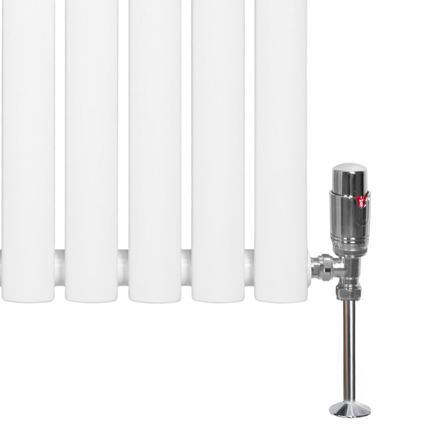 Radiador de coluna simples oval branco com válvulas, 1800 mm x 240 mm, apresentando acabamento liso e moderno