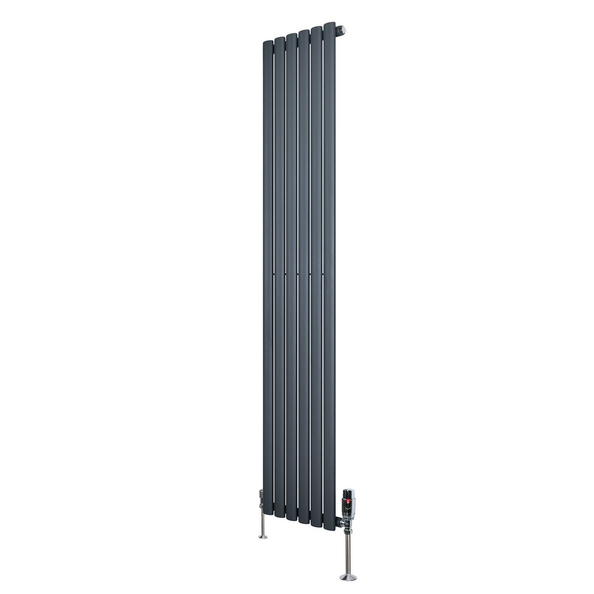 Radiador de coluna simples oval cinza antracite, 1800 mm x 360 mm, com válvulas, design moderno e acabamento liso e elegante