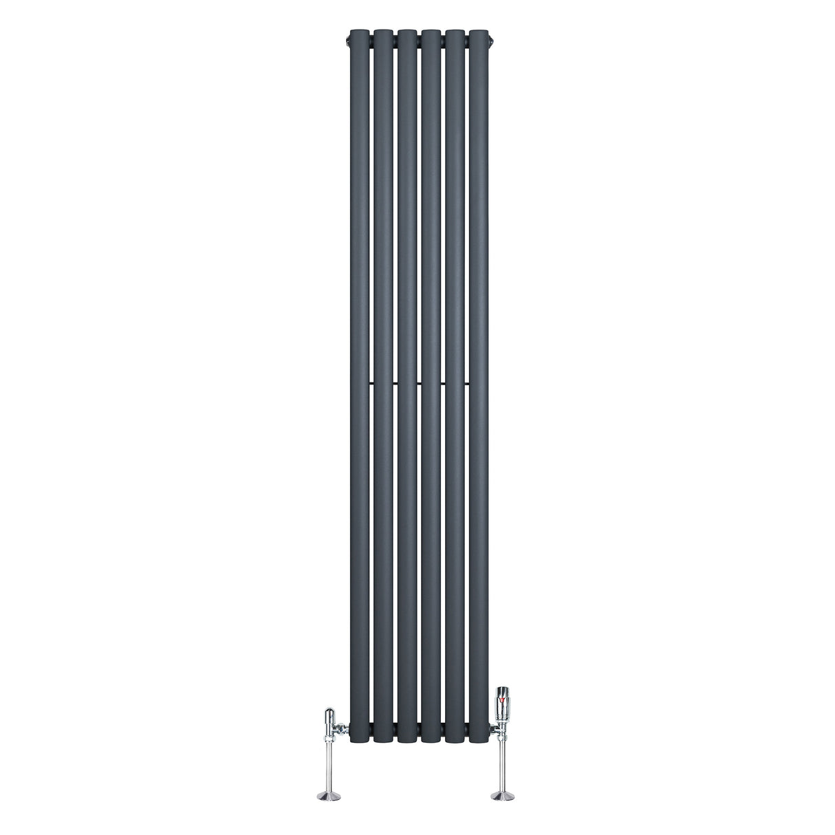 Radiador de coluna simples oval cinza antracite, 1800 mm x 360 mm, com válvulas, design moderno e acabamento liso e elegante