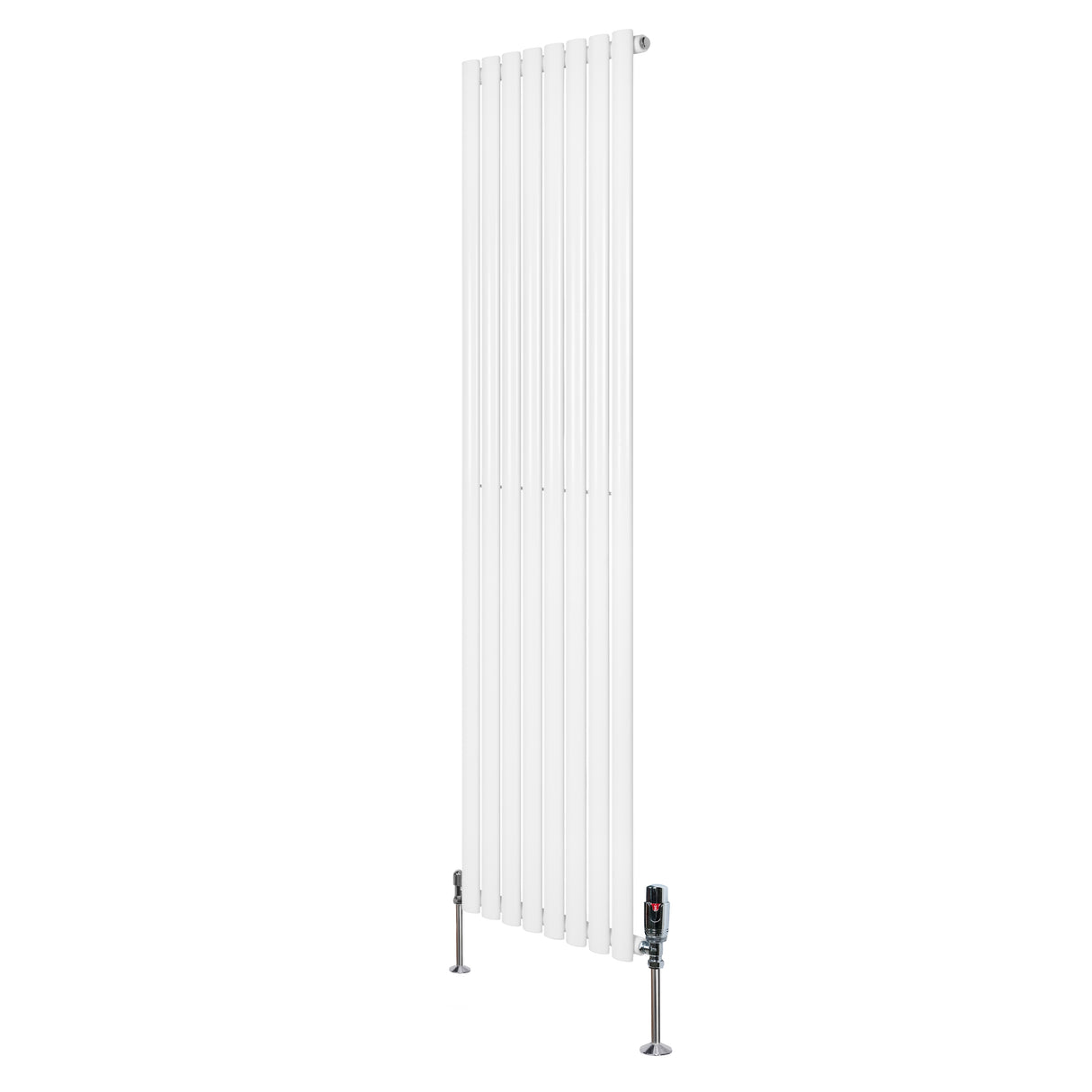 Radiador de coluna simples oval branco, 1800 mm x 480 mm, com válvulas, apresentando design elegante e superfície lisa e brilhante