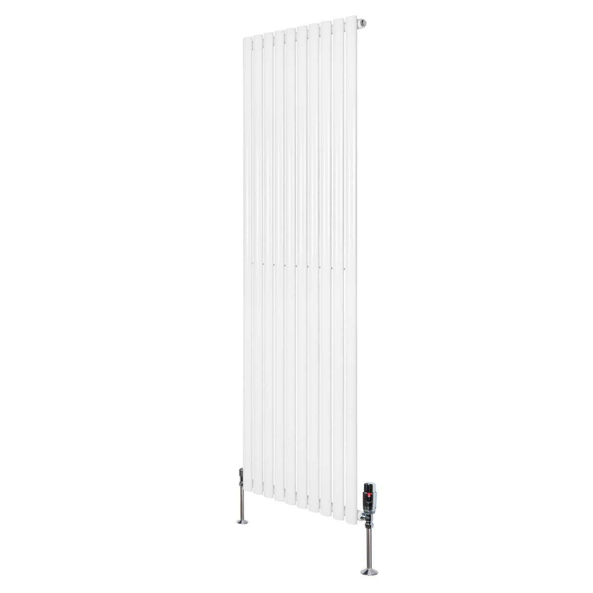 Radiador de coluna simples oval branco, 1800 mm x 600 mm, com válvulas, apresentando design elegante e superfície lisa e brilhante