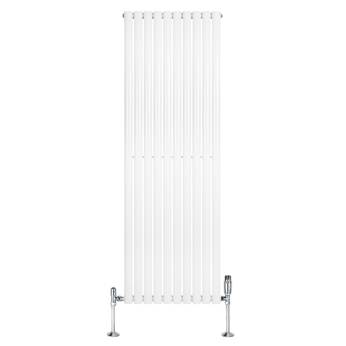 Radiador de coluna simples oval branco, 1800 mm x 600 mm, com acabamento liso e válvulas cromadas em ambas as extremidades
