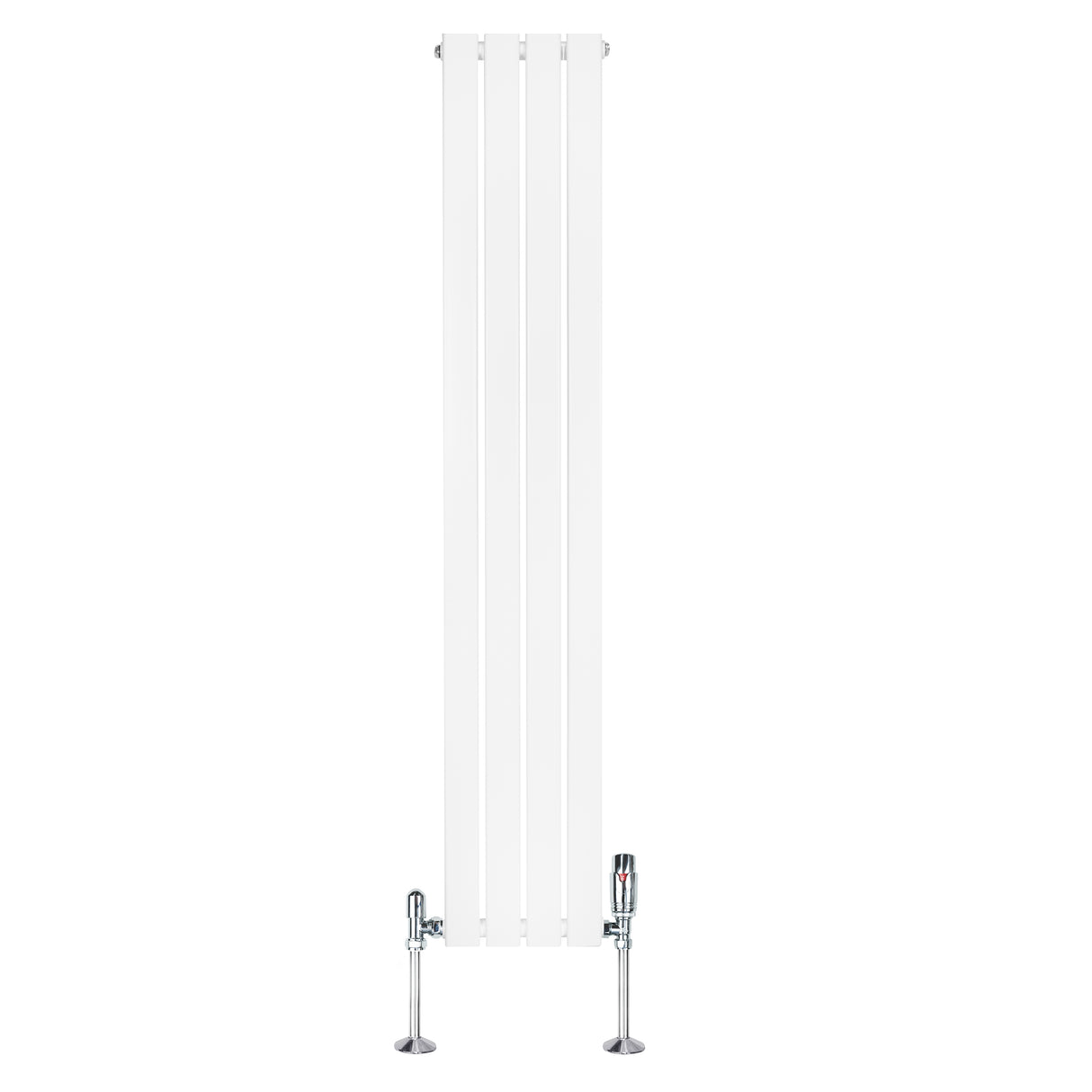Radiador plano de coluna simples branco, 1600 x 280 mm, com acabamento liso e válvulas cromadas na base, ideal para aquecimento eficiente