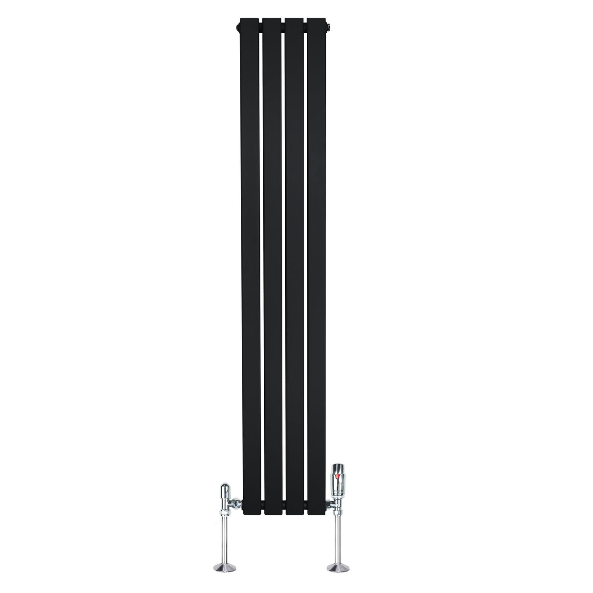 Radiador plano de coluna simples, 1600 x 280 mm, com acabamento preto e válvulas cromadas, ideal para aquecimento eficiente