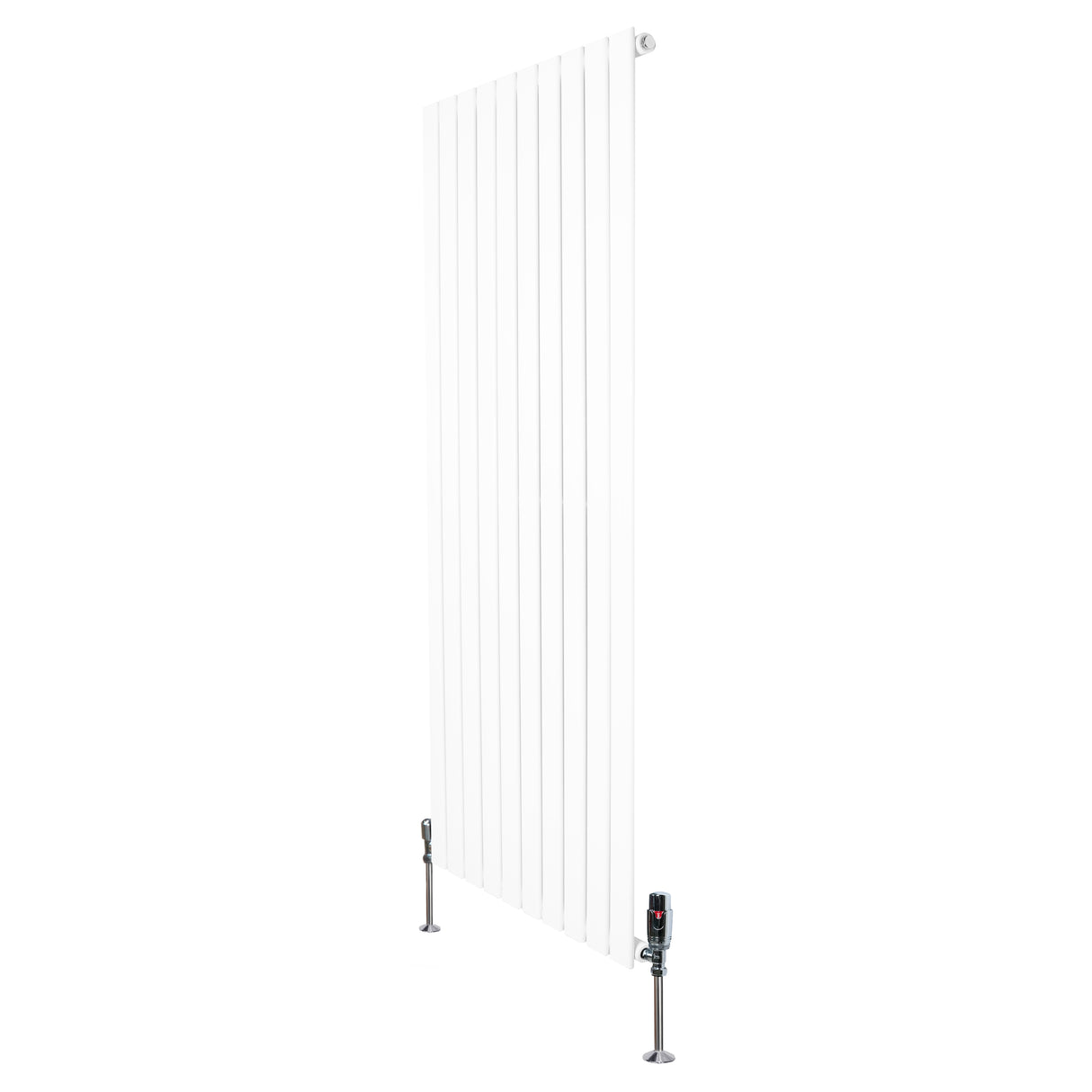 Radiador plano de coluna simples, 1600 x 700 mm, acabamento branco, com design vertical e válvulas na base para controle de temperatura