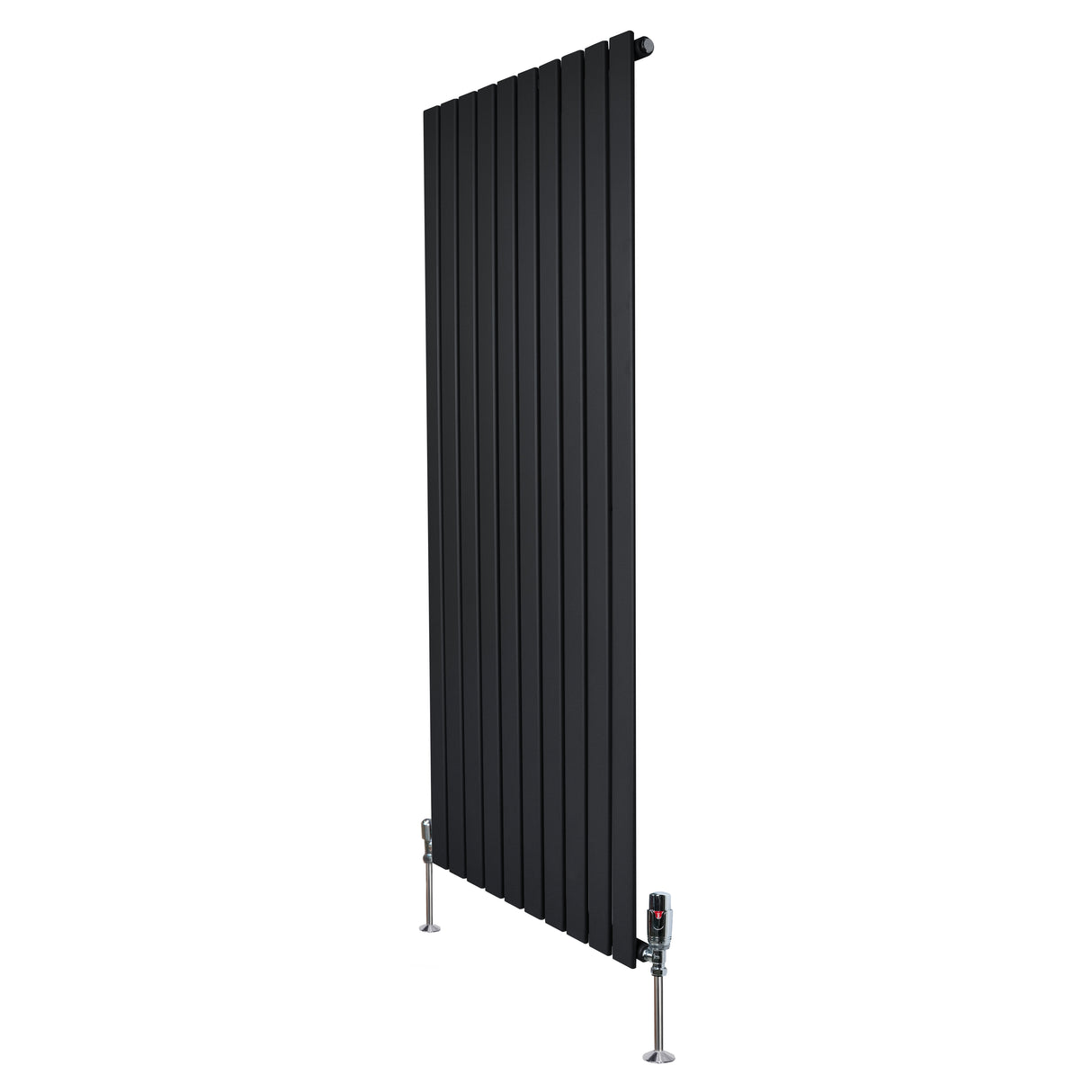Radiador plano de coluna simples, 1600 x 700 mm, acabamento preto, com válvulas metálicas e design moderno e elegante