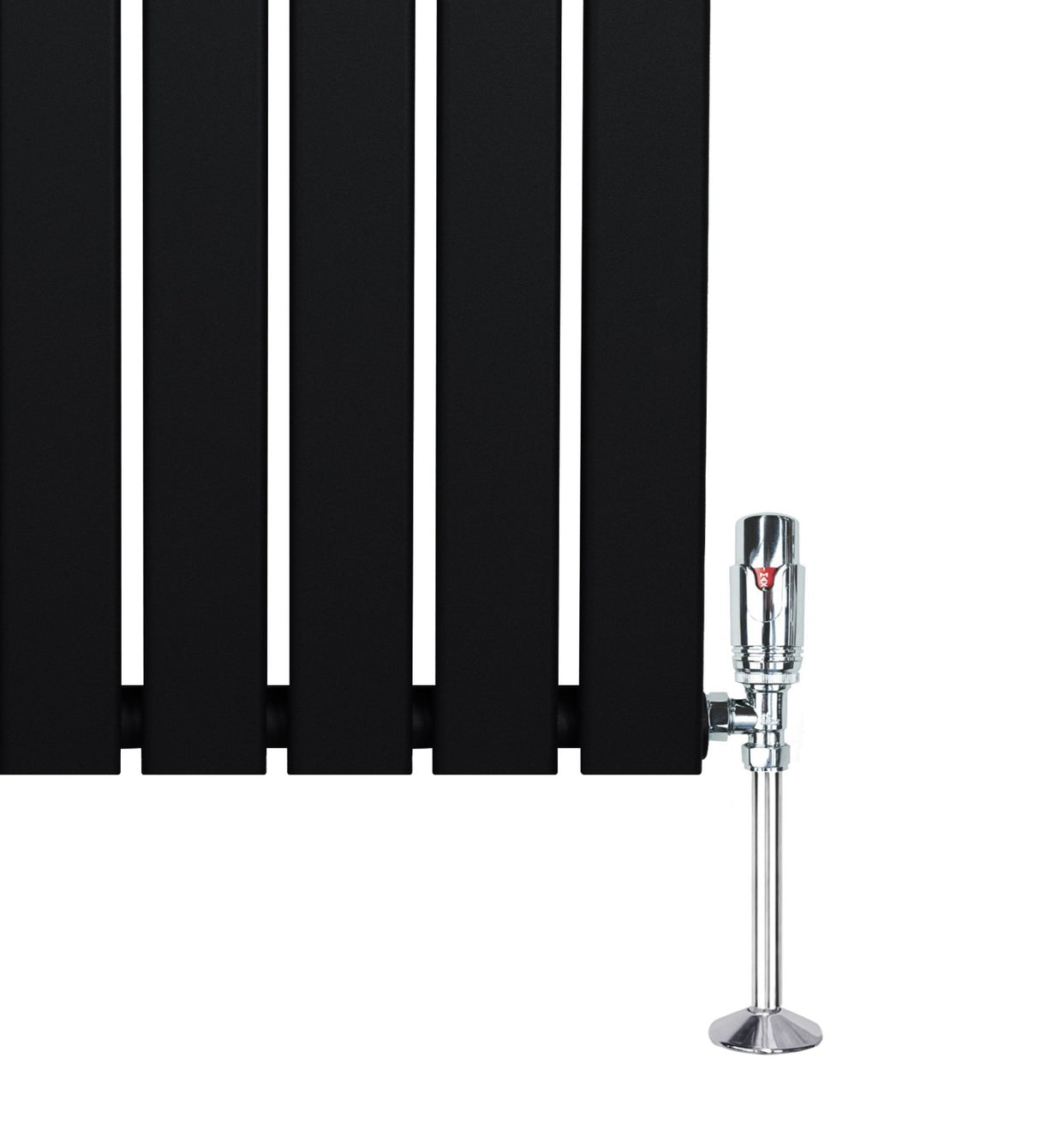 Radiador plano de coluna simples, 1600 x 700 mm, com acabamento preto e válvulas cromadas, ideal para aquecimento eficiente