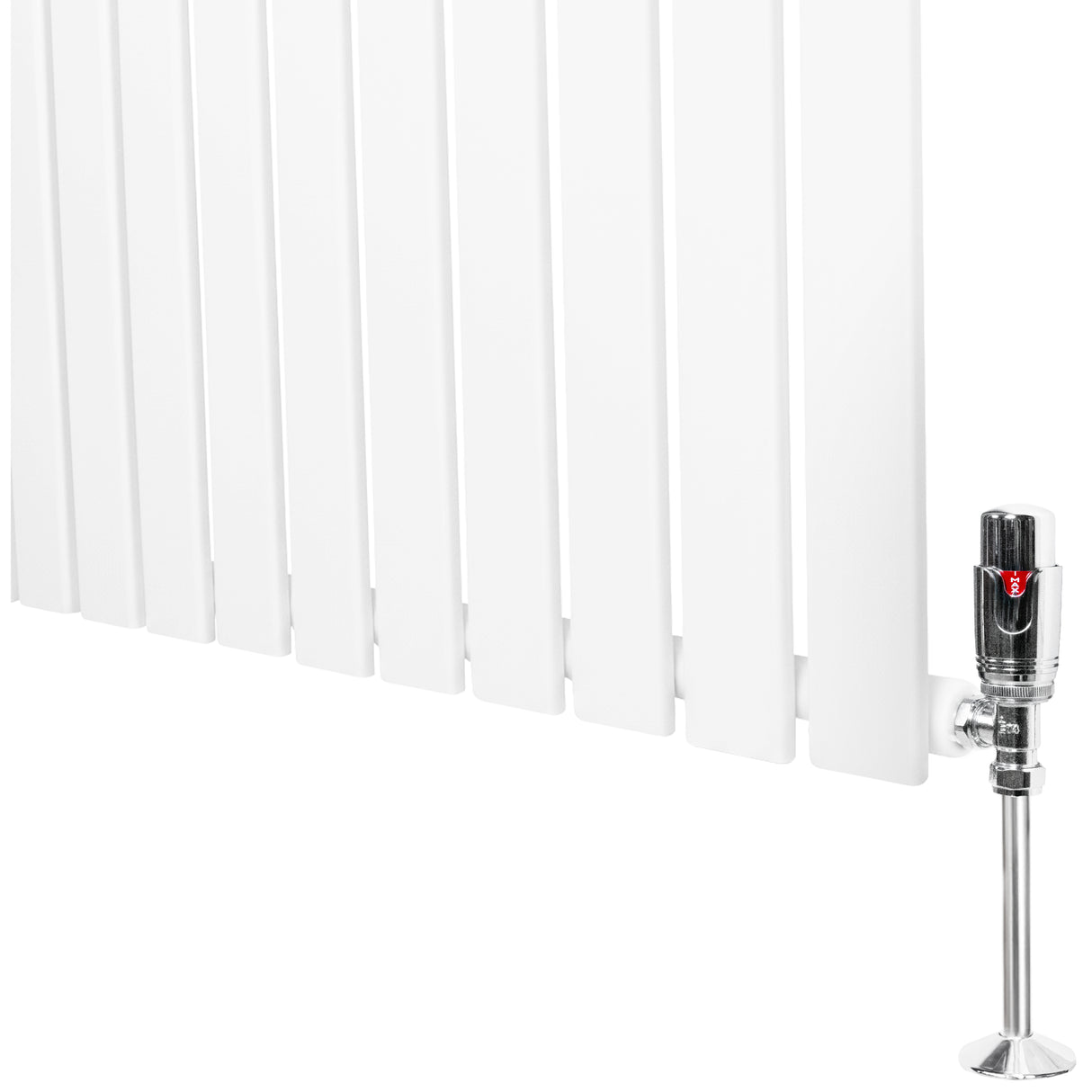 Radiador plano de coluna simples, 1800 mm x 280 mm, com acabamento branco e válvulas cromadas, ideal para aquecimento eficiente