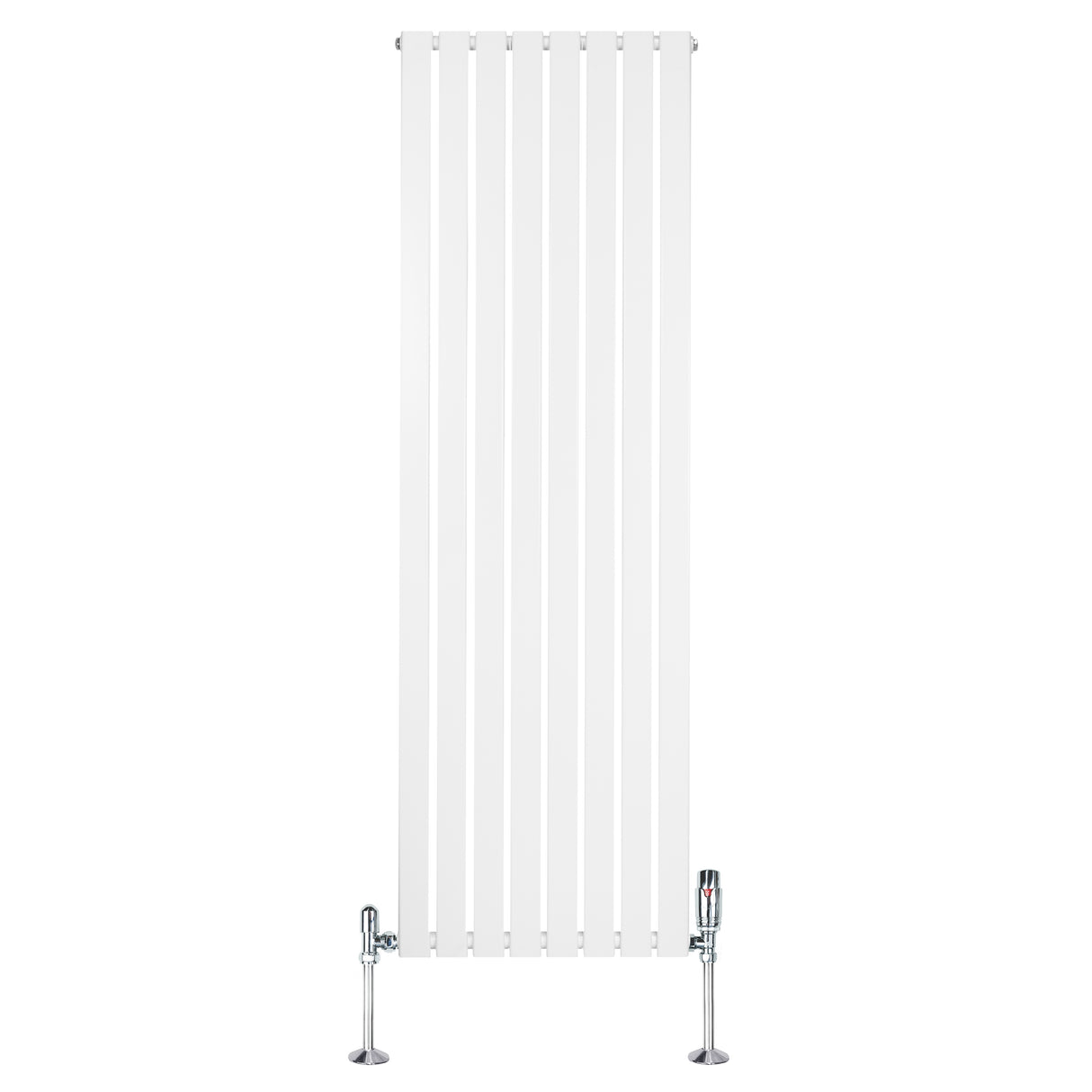 Radiador plano de coluna única, 1800 mm x 560 mm, acabamento branco, com válvulas cromadas, design moderno e elegante
