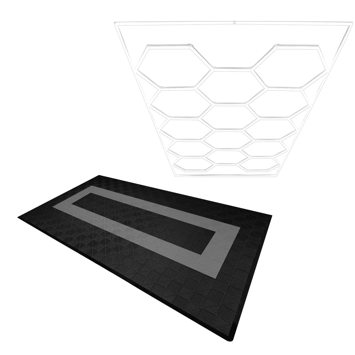 Placas de Polipropileno (120 un) com Bordas - Preto(90) e Cinza(30) + Luz LED Hexagonal para Teto
