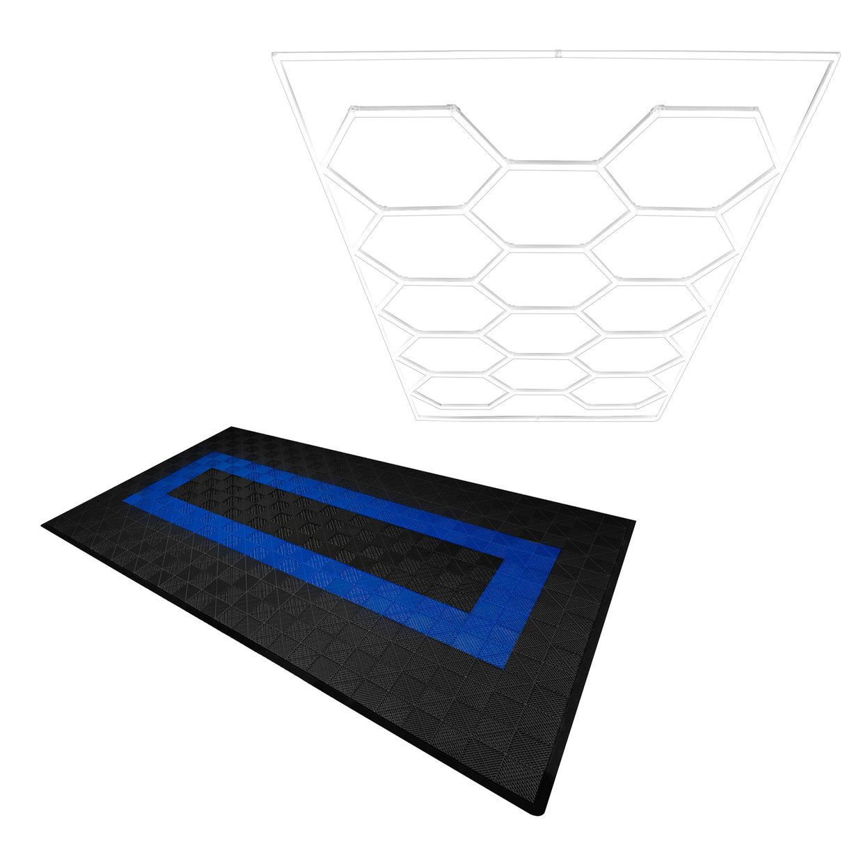 Placas de Polipropileno (120 un) com Bordas - Preto(90) e Azul (30) + Luz LED Hexagonal para Teto
