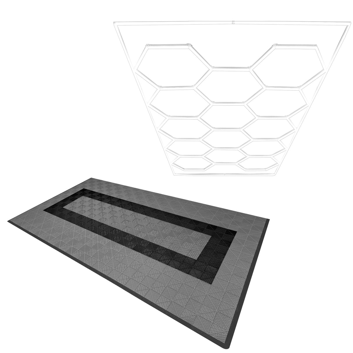 Placas de Polipropileno (120 un) com Bordas - Cinza(90) e Preto(30) + Luz LED Hexagonal para Teto