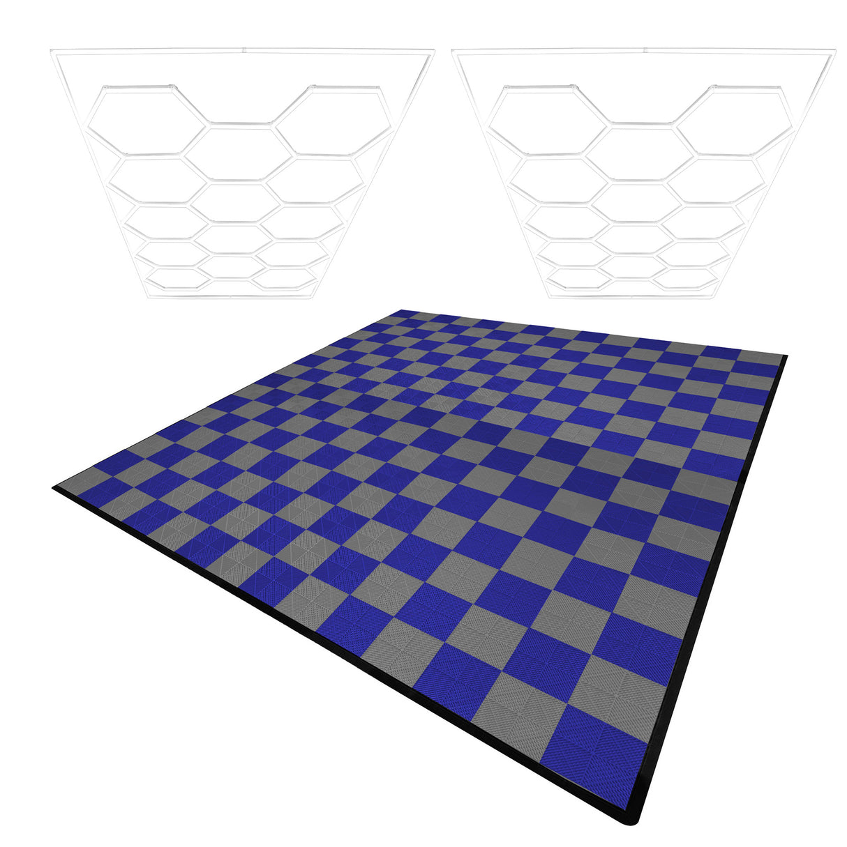 Placas de Polipropileno (240un) com Bordas - Cinza (x120) e Azul (x120)+ Luz LED Hexagonal para Teto (x2un)