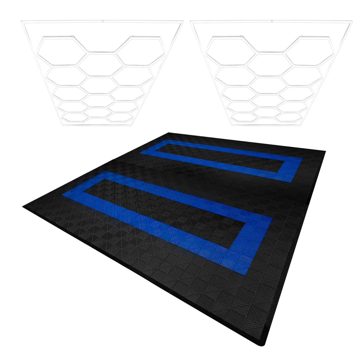 Placas de Polipropileno (225un) com Bordas - Preto (x165) e Azul (x60)+ Luz LED Hexagonal para Teto (x2un)
