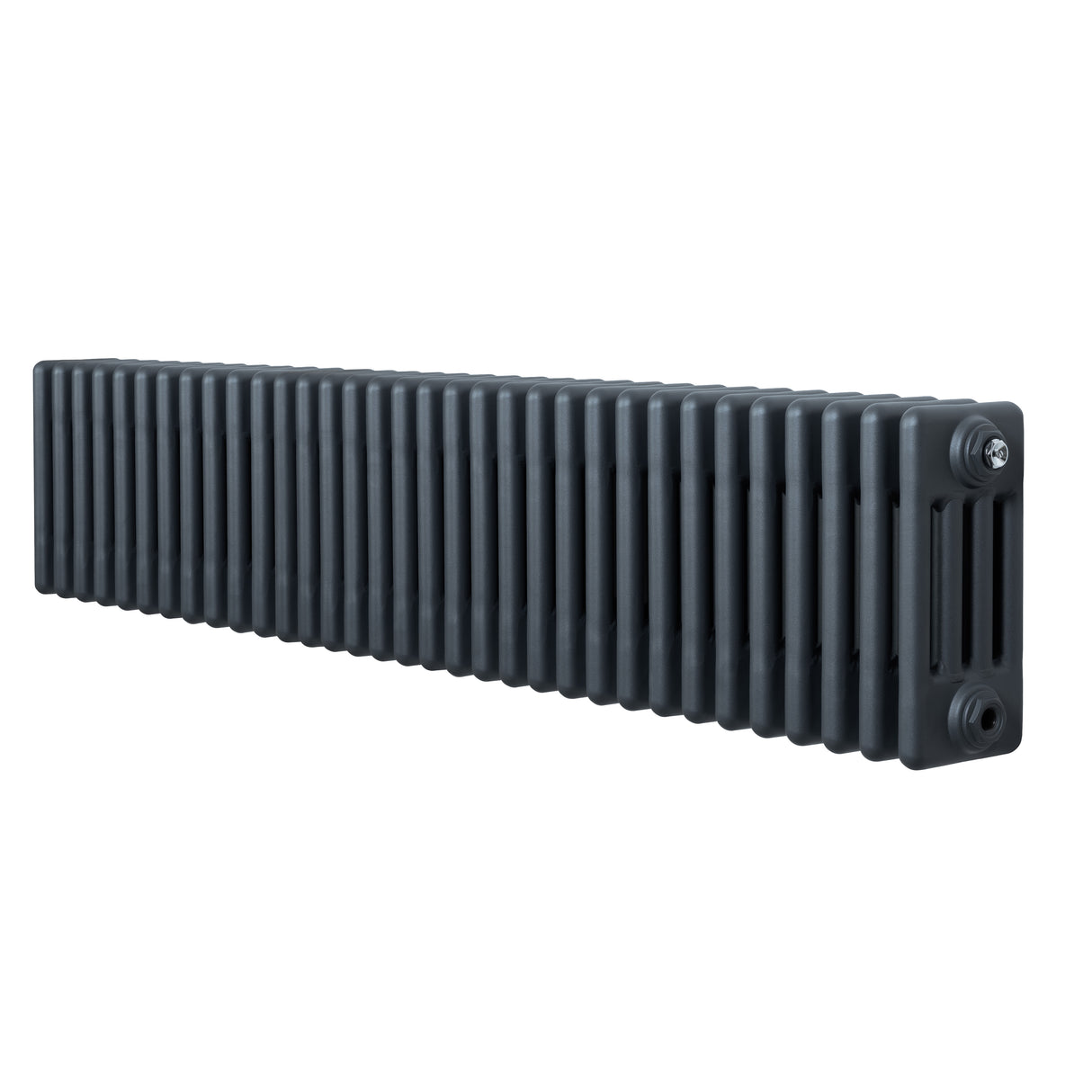 Radiador tradicional de 4 colunas em cinzento antracite, com design longo e texturizado, ideal para aquecimento eficiente e elegante