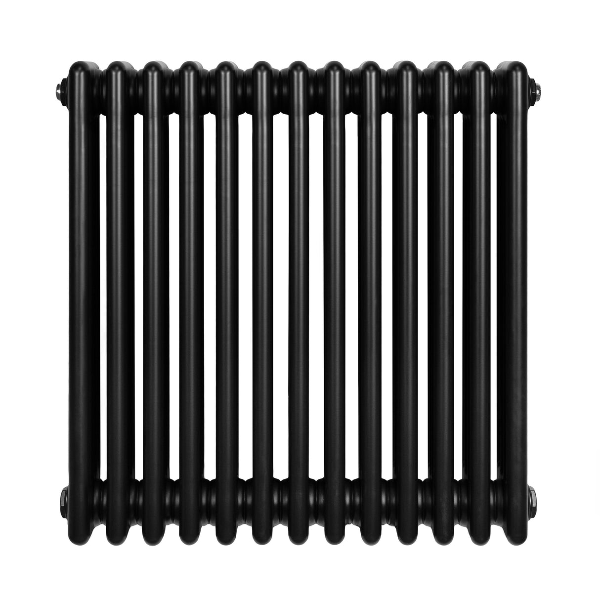 Radiador tradicional de 4 colunas, 600 x 605 mm, na cor preta, com acabamento liso e formato retangular, ideal para aquecimento eficiente