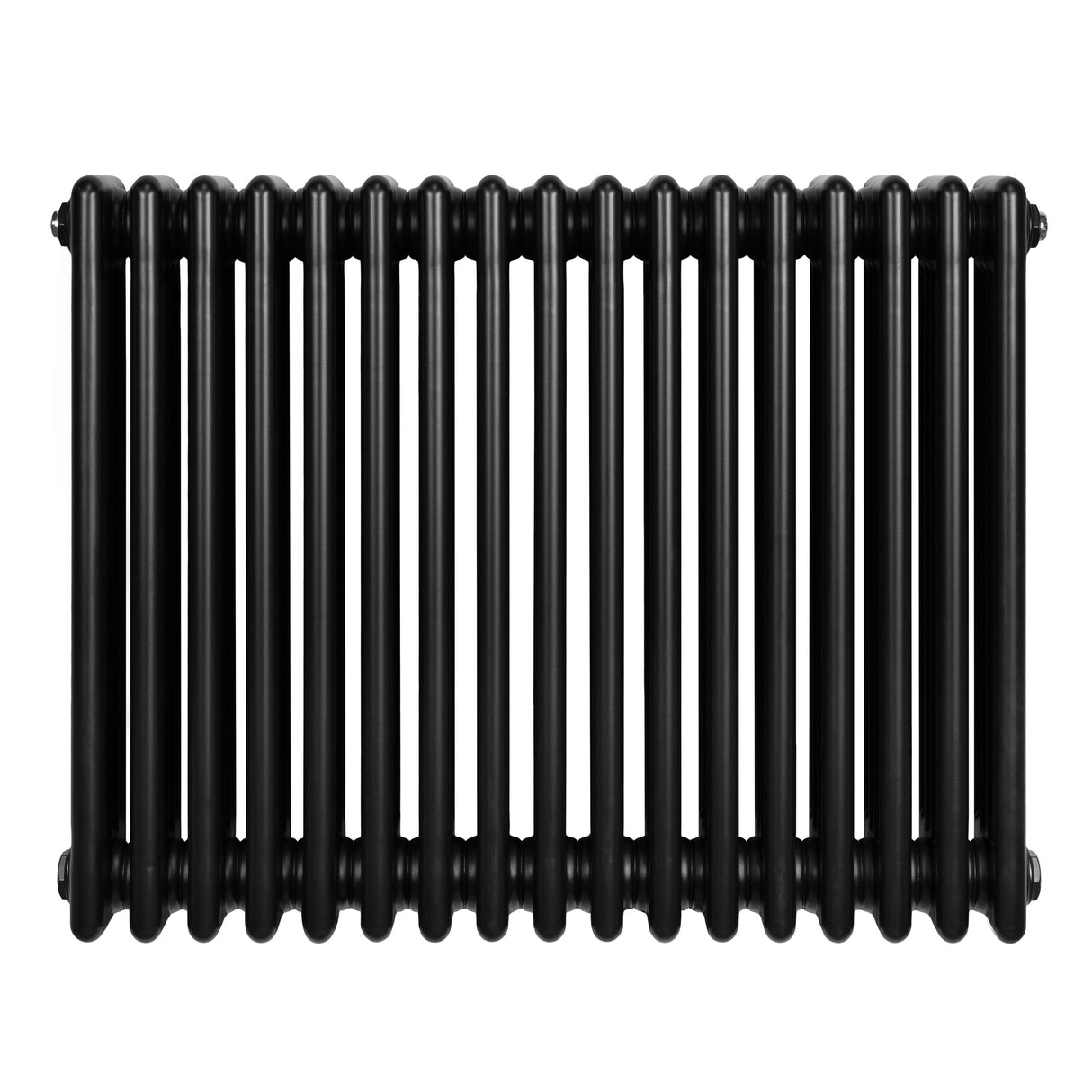 Radiador tradicional preto de 4 colunas, com acabamento liso e formato retangular, ideal para aquecimento de ambientes pequenos