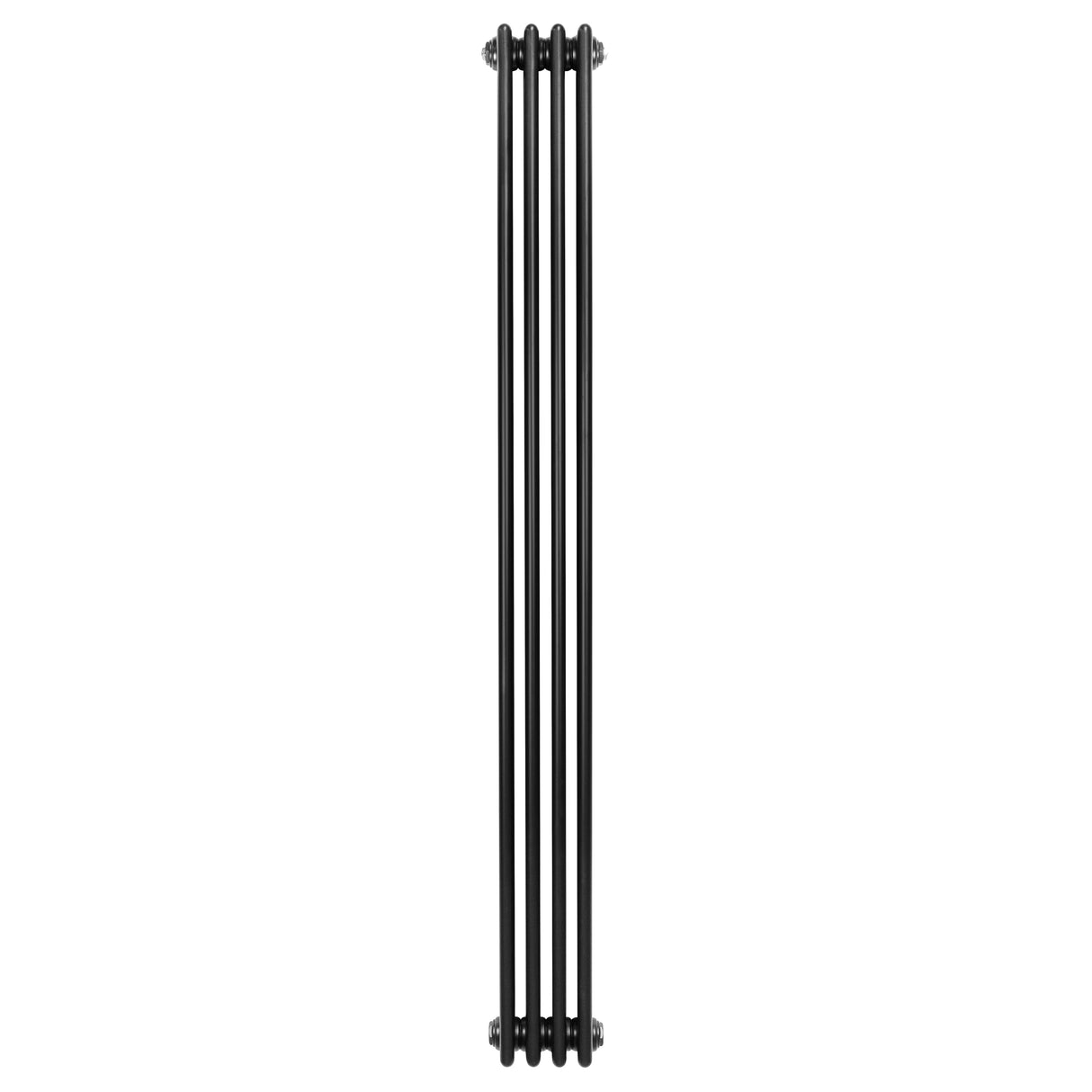 Radiador tradicional preto de 4 colunas, 1800 x 200 mm, com acabamento liso e estrutura vertical elegante, ideal para aquecimento