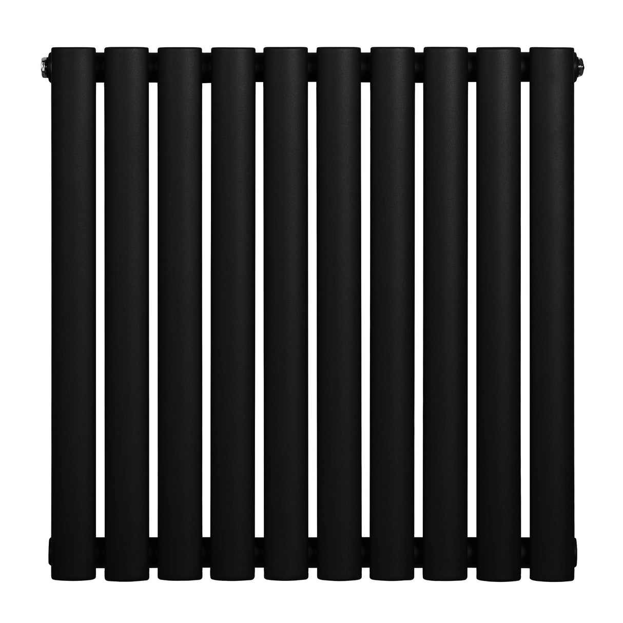 Radiador de coluna simples oval preto, com design moderno e acabamento liso, medindo 600 mm x 600 mm, ideal para aquecimento eficiente