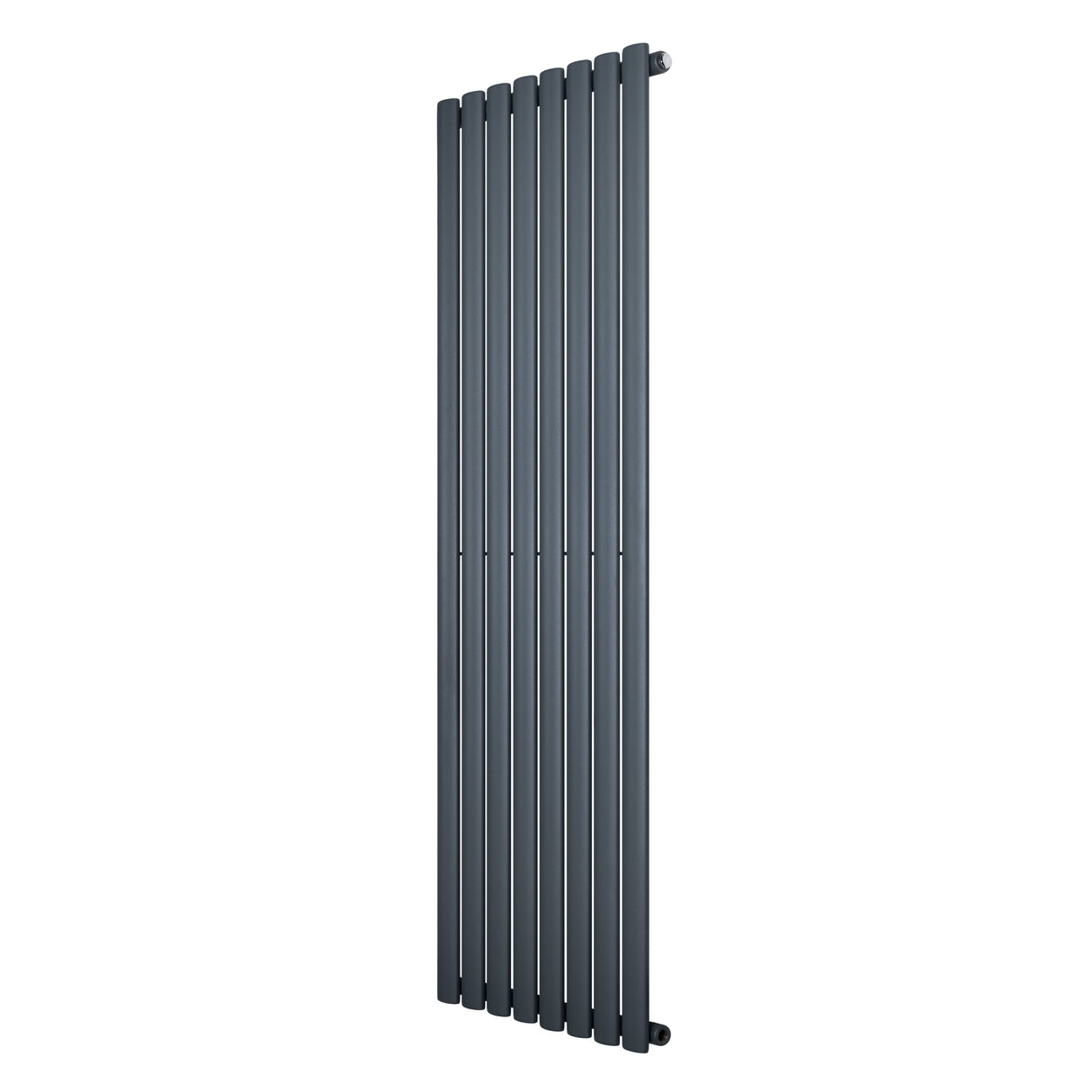 Radiador de coluna simples oval cinza antracite, com design vertical e acabamento liso, medindo 1600 mm x 480 mm