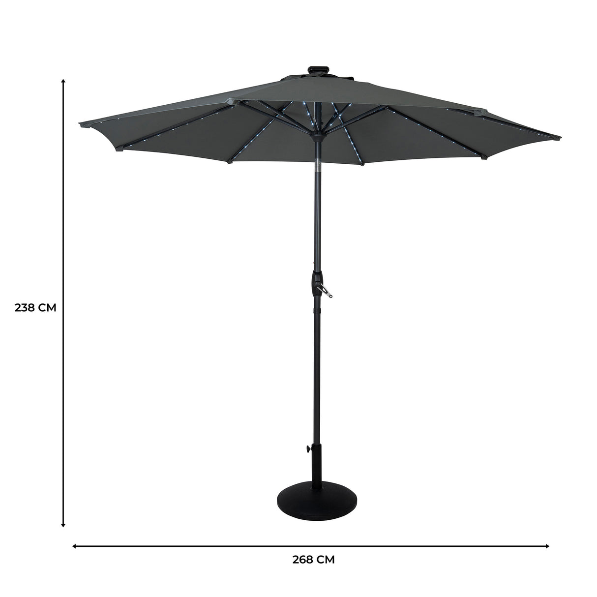 Guarda-Sol Inclinável LED 2,7 m com Base – Cinzento