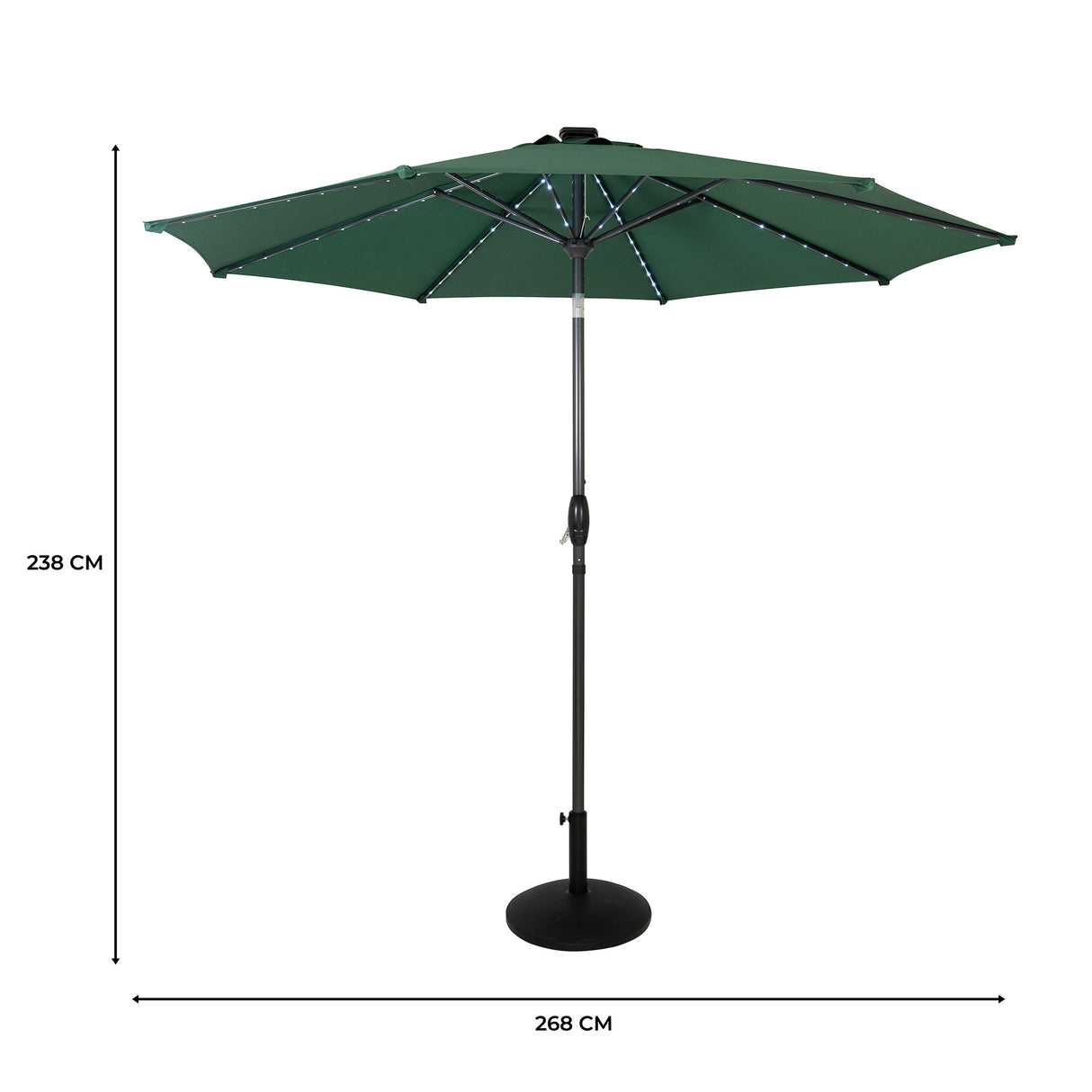 Guarda-Sol Inclinável LED 2,7 m com Base – Verde