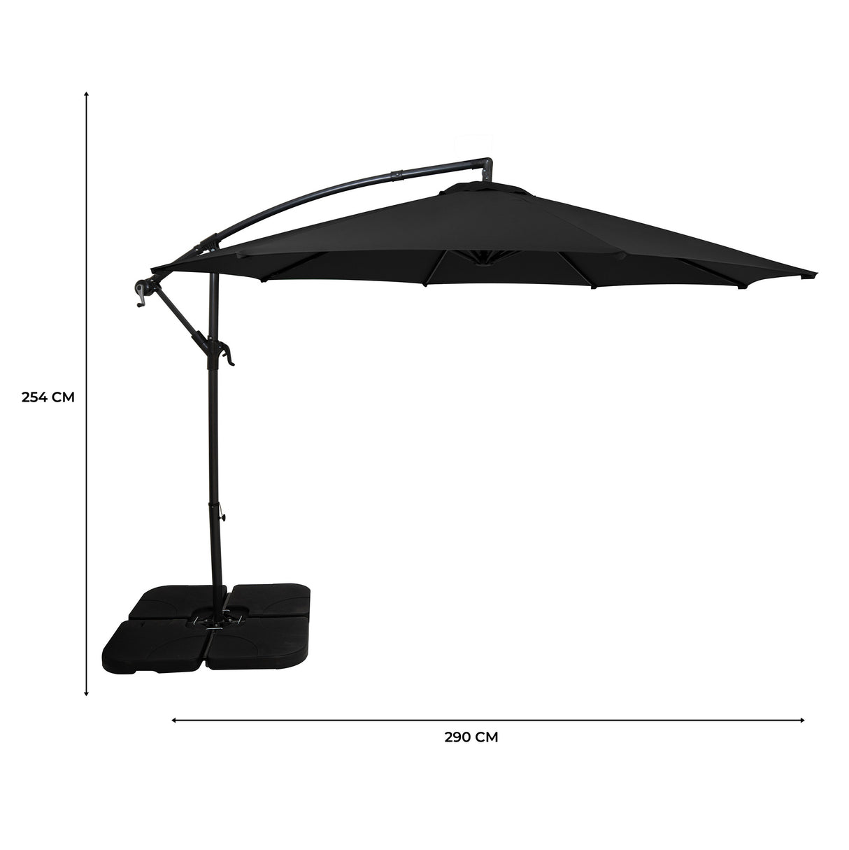 Guarda-Sol Suspenso 3 m com Base Quadrada – Preto