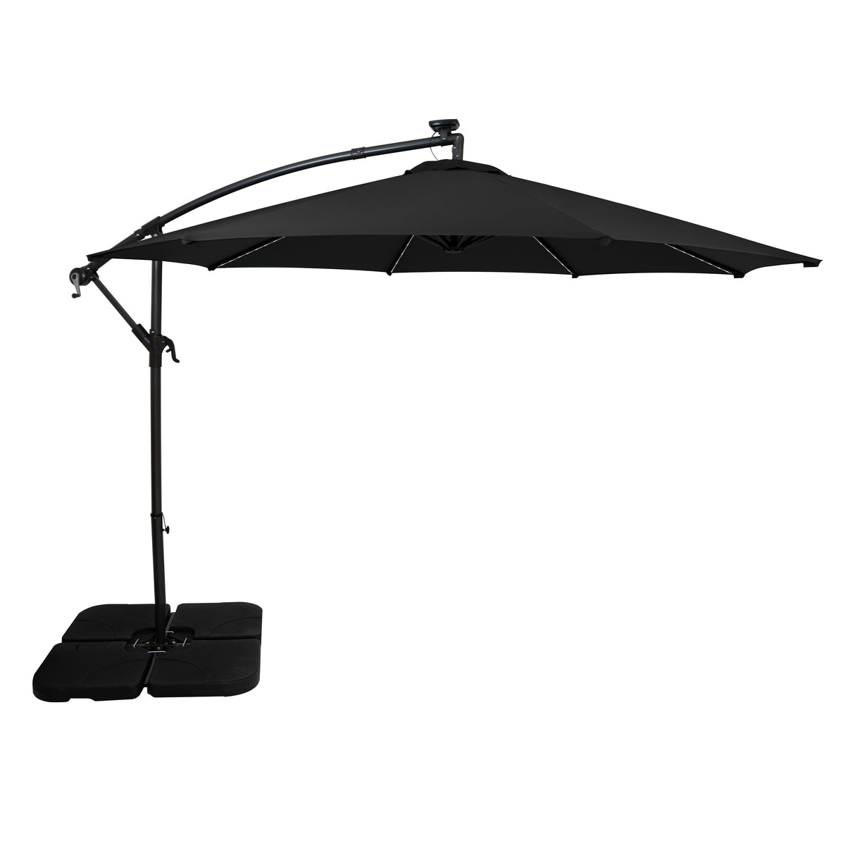 Guarda-Sol Suspenso LED 3 m com Base Quadrada – Preto