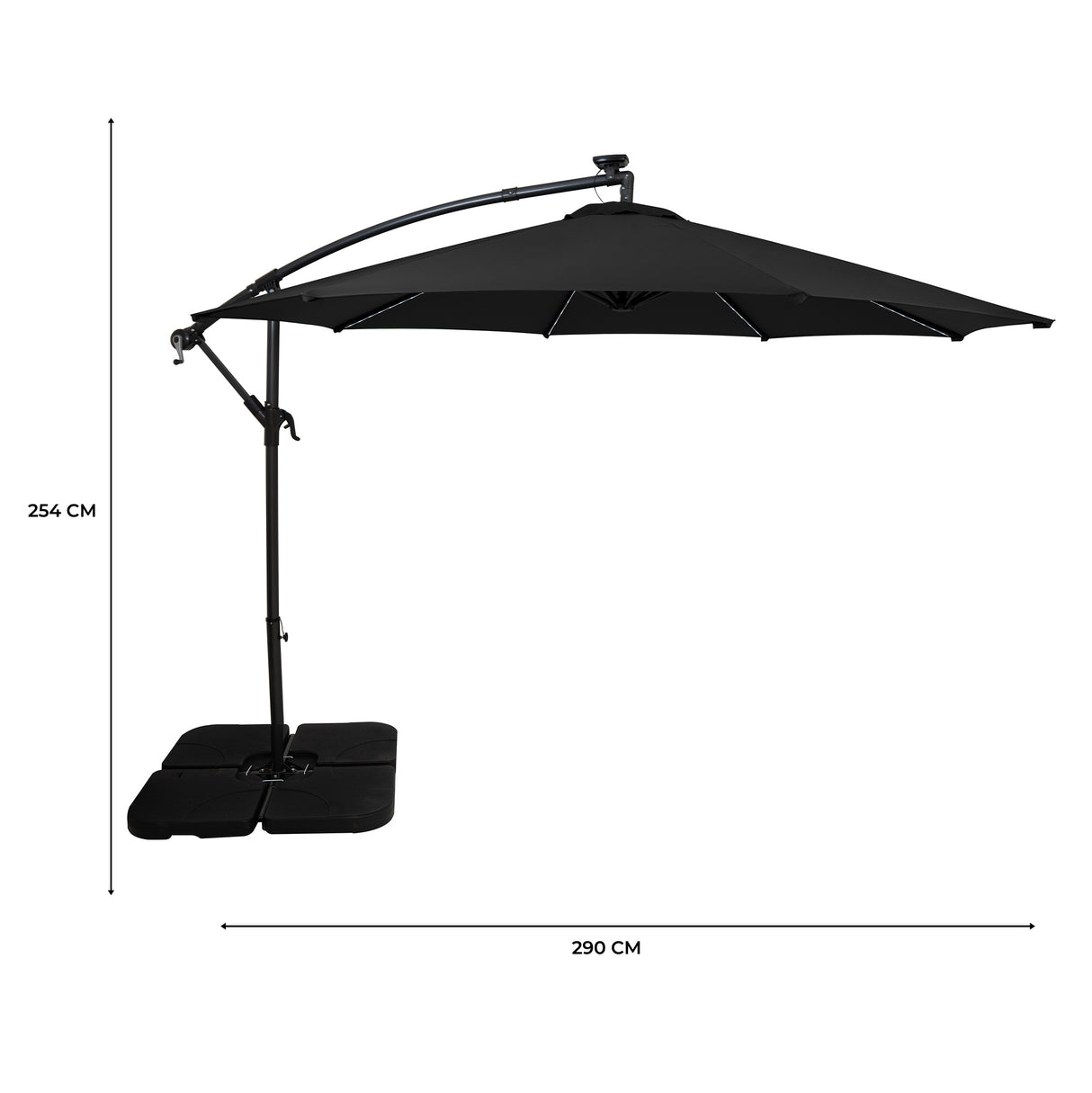 Guarda-Sol Suspenso LED 3 m com Base Quadrada – Preto
