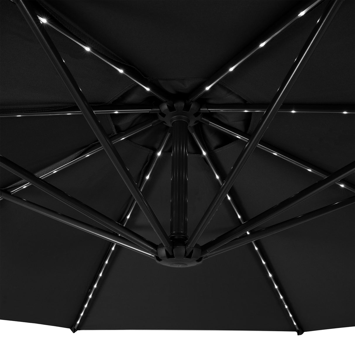 Guarda-Sol Suspenso LED 3 m com Base Quadrada – Preto