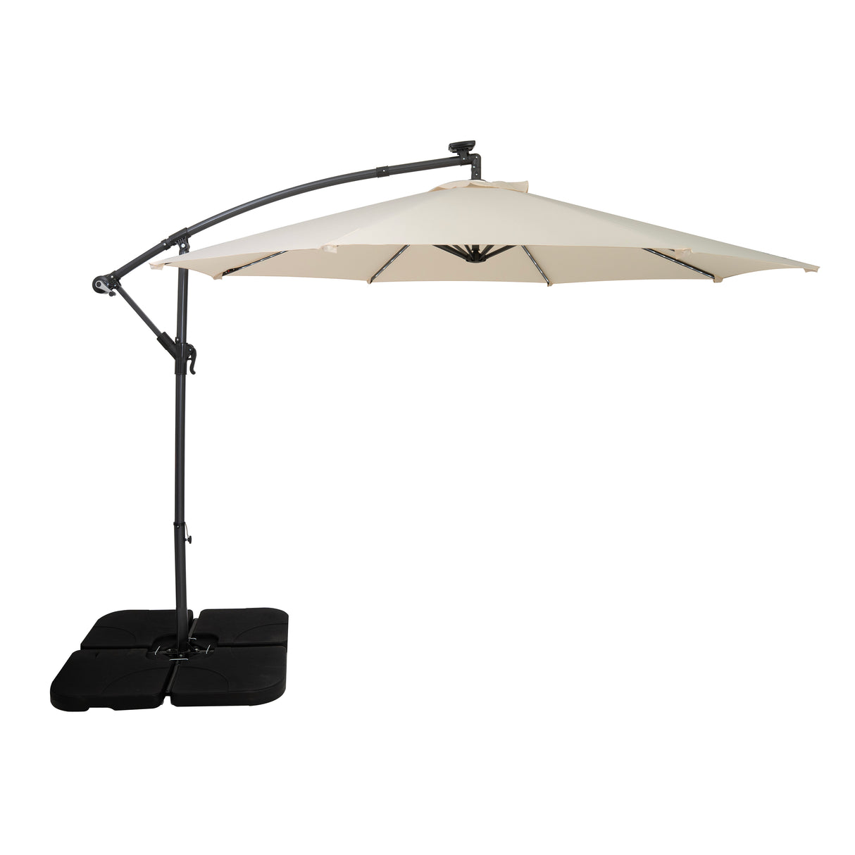 Guarda-Sol Suspenso LED 3 m com Base Quadrada – Creme