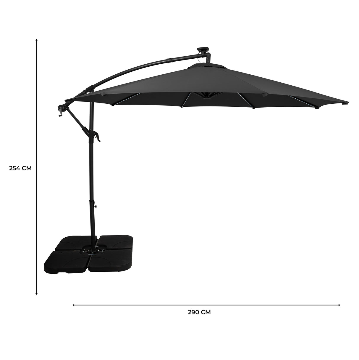 Guarda-Sol Suspenso LED 3 m com Base Quadrada – Cinzento