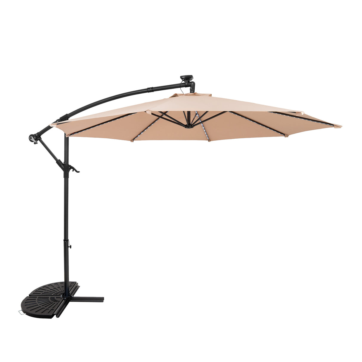Guarda-Sol Suspenso LED 3 m com Base Tipo Leque – Bege