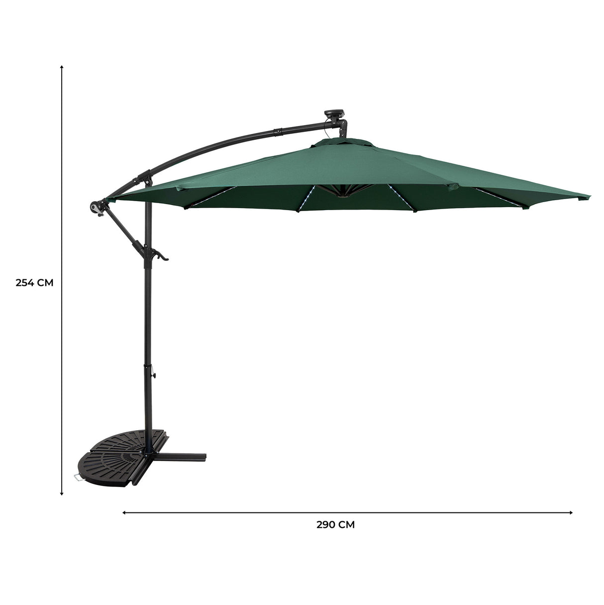 Guarda-Sol Suspenso LED 3 m com Base Tipo Leque – Verde