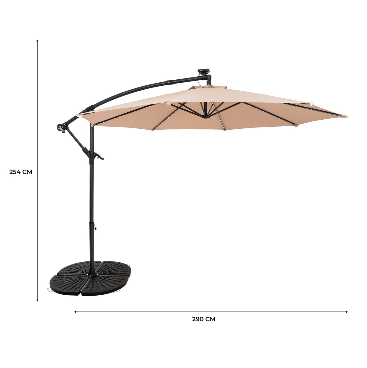 Guarda-Sol Suspenso LED 3 m com Base Tipo Leque Completa – Bege