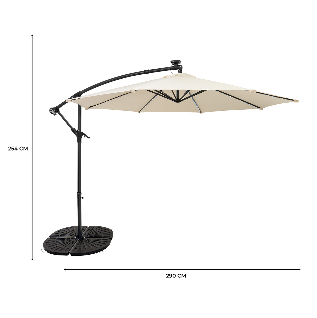 Guarda-Sol Suspenso LED 3 m com Base Tipo Leque Completa – Creme