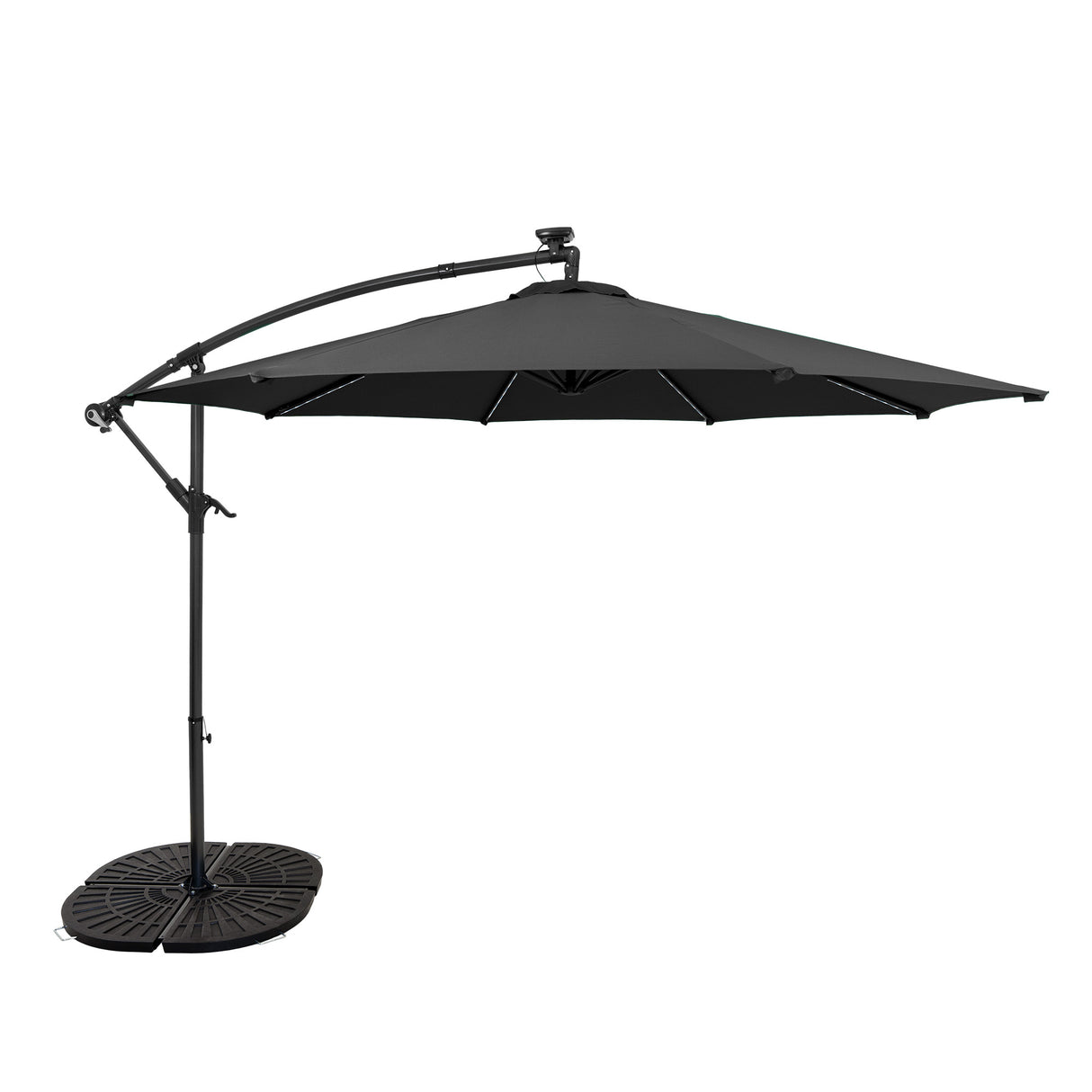 Guarda-Sol Suspenso LED 3 m com Base Tipo Leque Completa – Cinzento