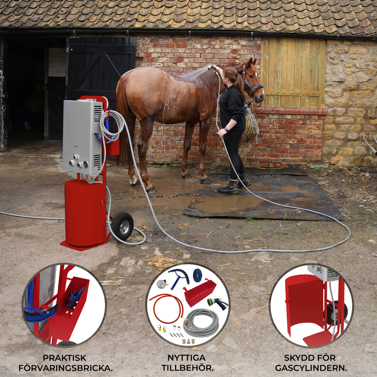 Ducha Portátil para Cavalos Deluxe - Vermelho