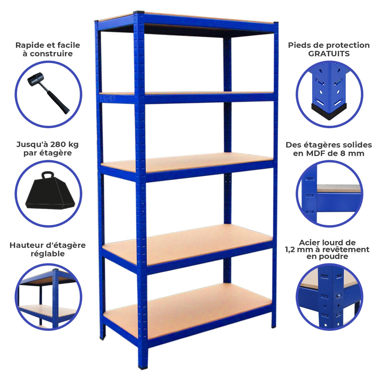 Estante Industrial T-Rax em Aço Sem Parafusos Azul 90cm de Largura