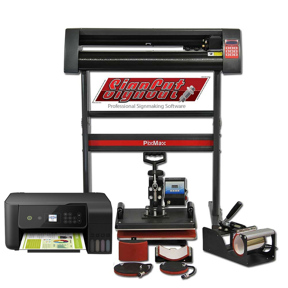 Kit plotter de corte de vinil PixMax, impressora e prensas térmicas