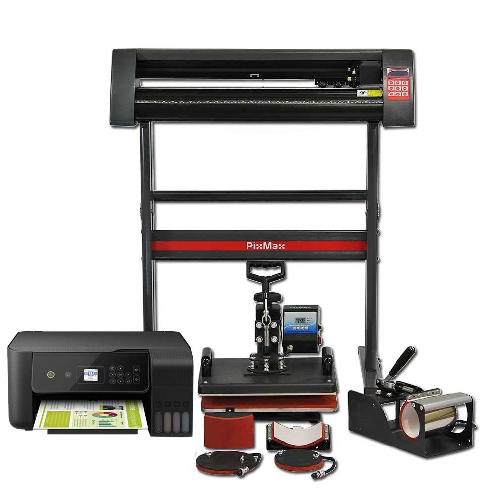 Kit plotter de corte de vinil PixMax, impressora e prensas térmicas