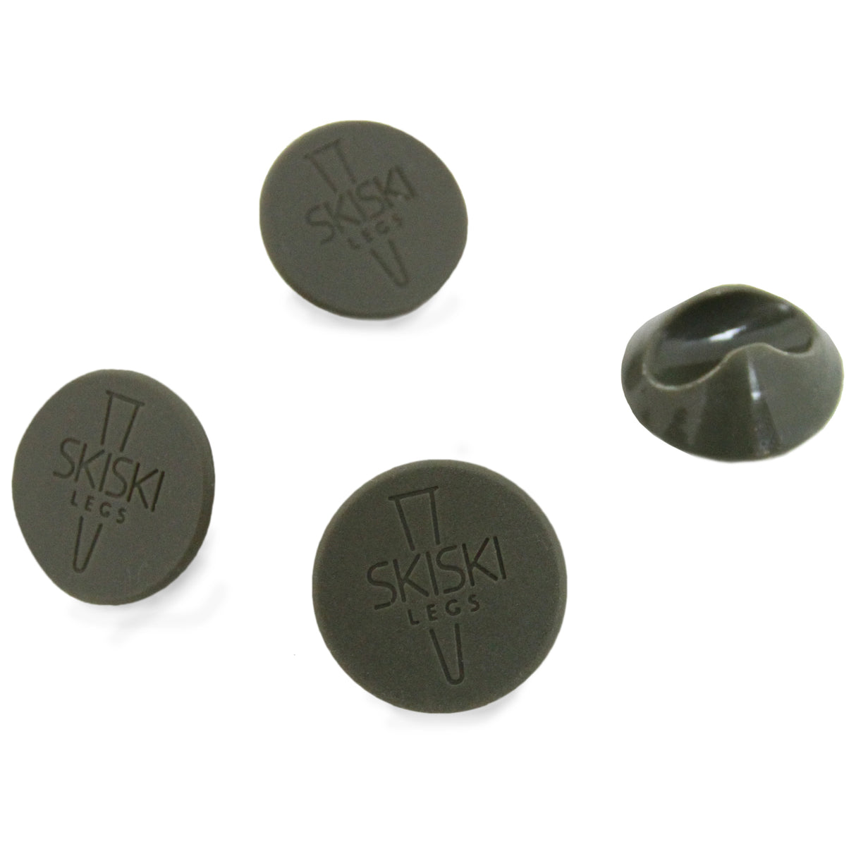 Protetores de pés de mesa cinzentos, em formato circular, com textura lisa e diâmetro de 10 mm, ideais para proteção de superfícies