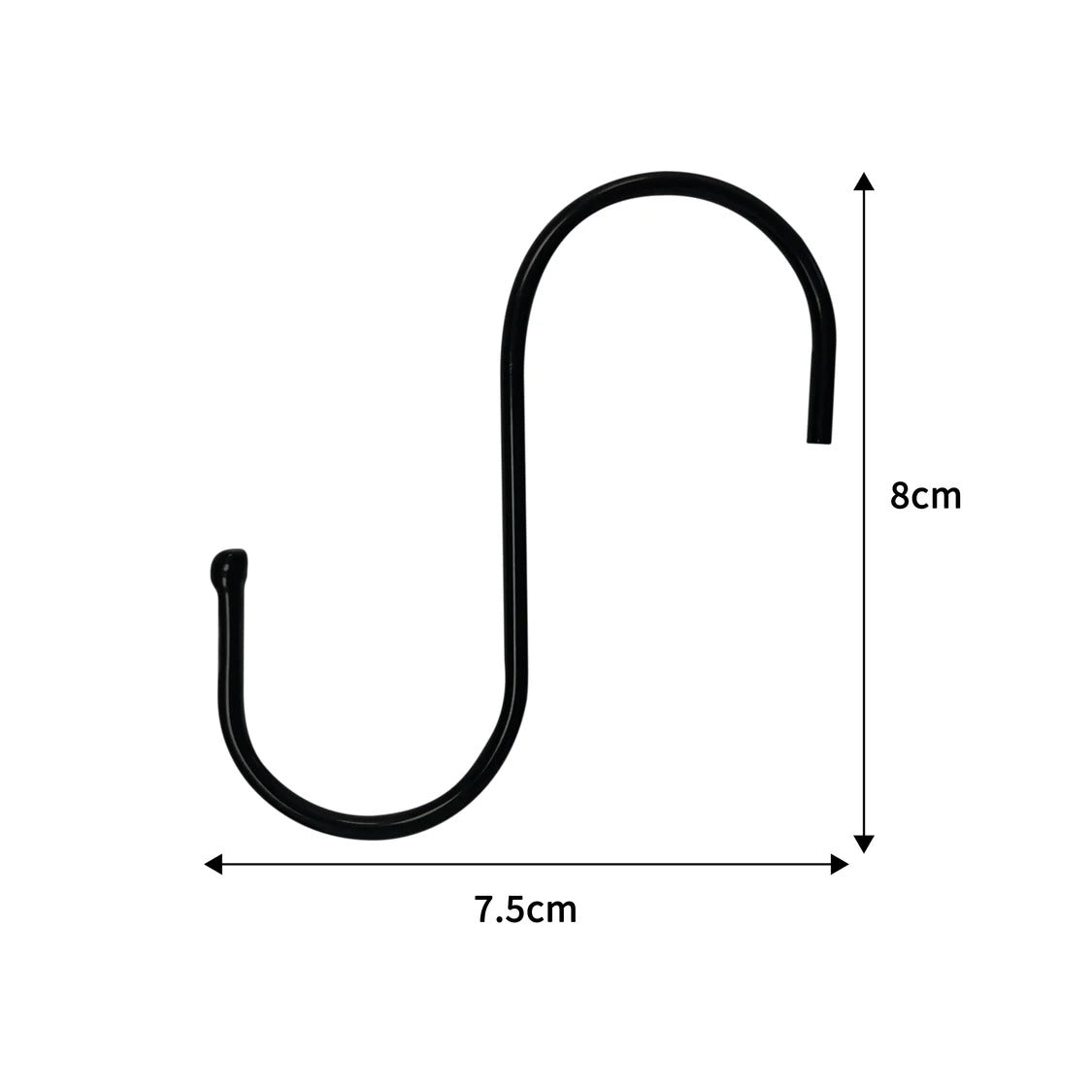 Ganchos de aço em formato de S para pendurar - Preto (8 unidades)
