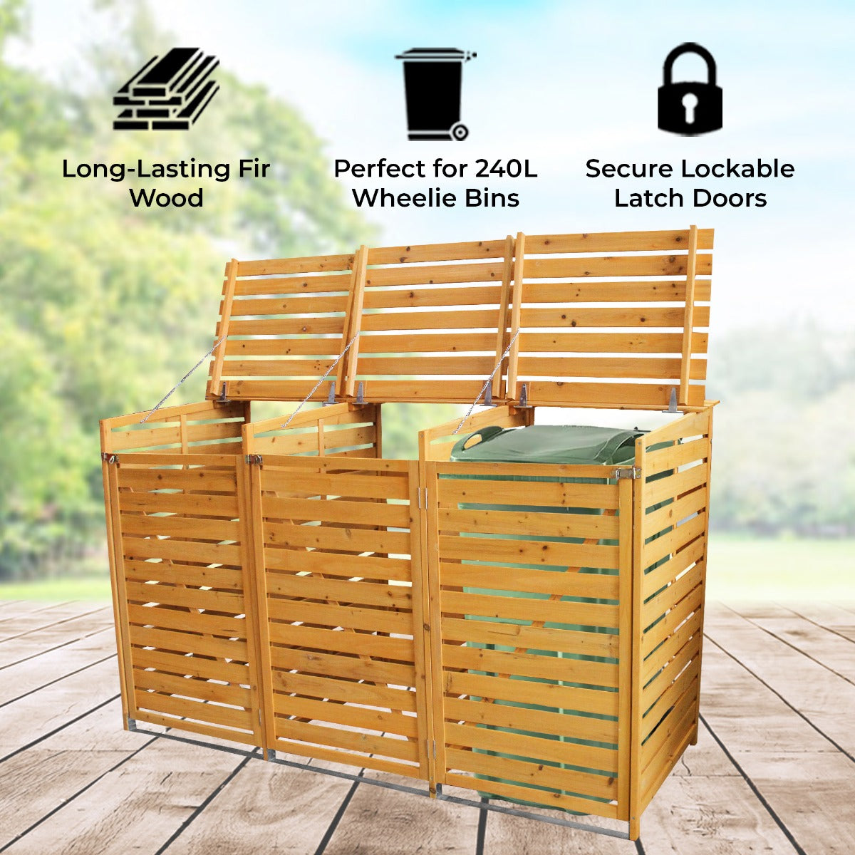 Galpão triplo de contéineres de lixo de madeira