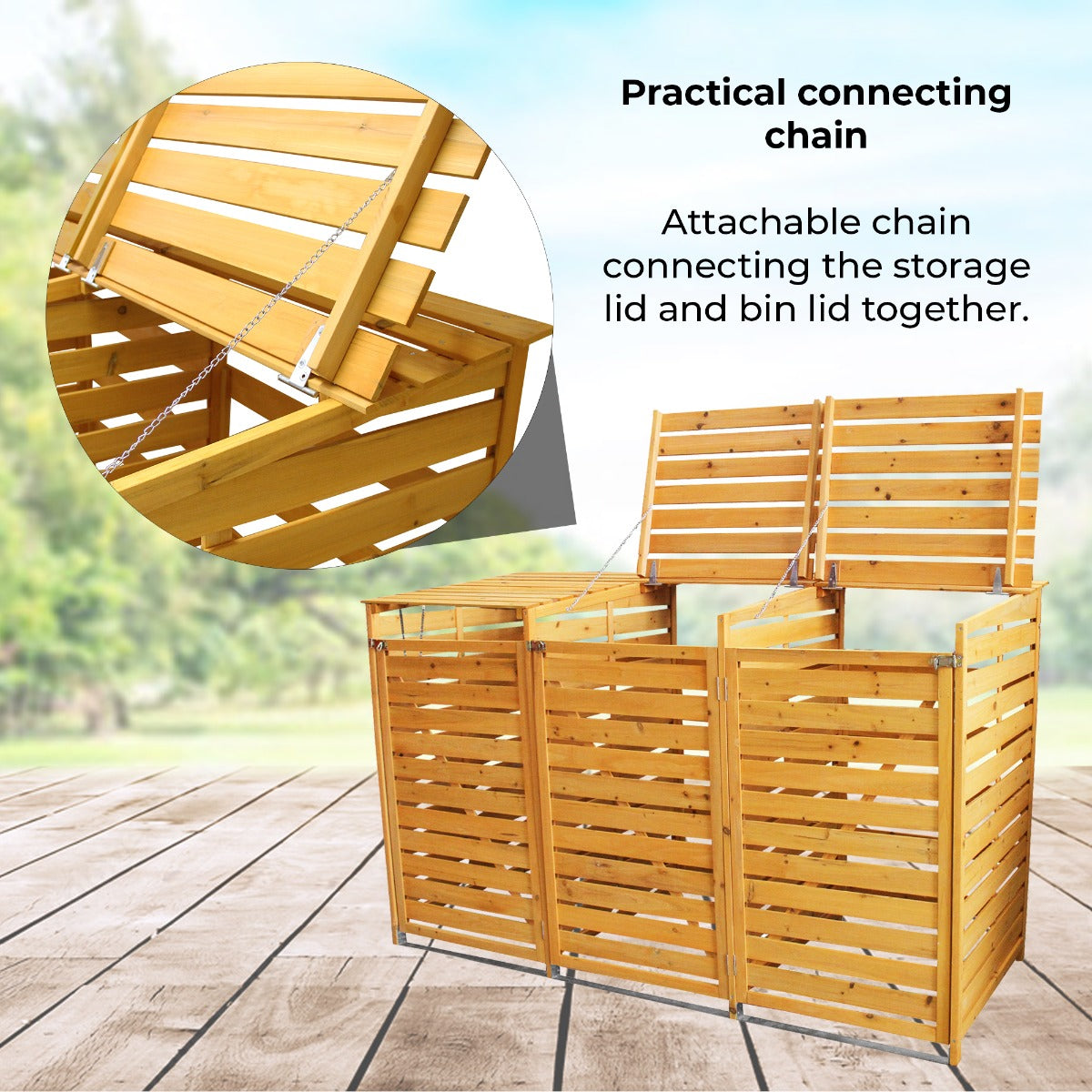 Galpão triplo de contéineres de lixo de madeira