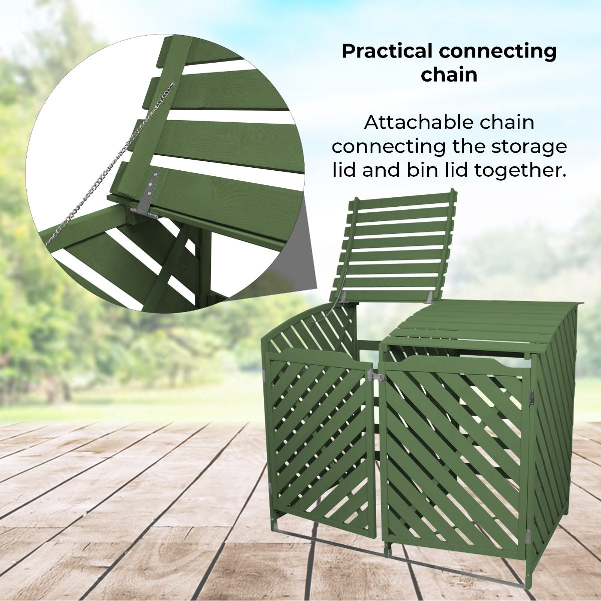 Caixote de lixo duplo para armazenamento externo de madeira verde prudente